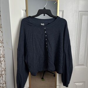 SO Navy Button-Up Long Sleeve Top